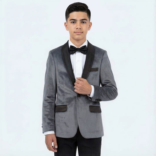Boys Grey Velvet Tuxedo Jacket – Wedding & Formal