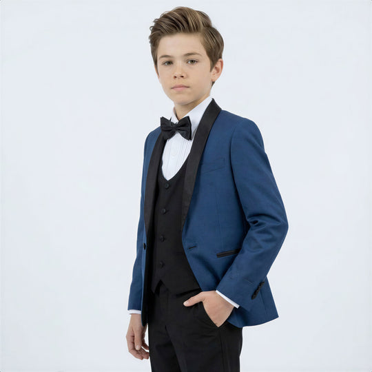 Boys Indigo 5-Piece Slim Fit Tuxedo – Wedding & Ring Bearer