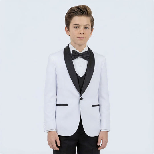 Boys White 5-Piece Slim Fit Tuxedo – Wedding & Ring Bearer