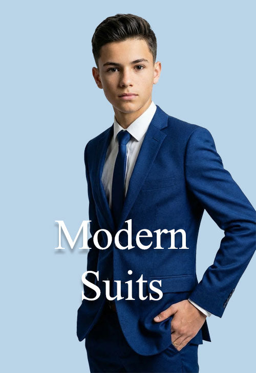 teen wearing a blue prom suit