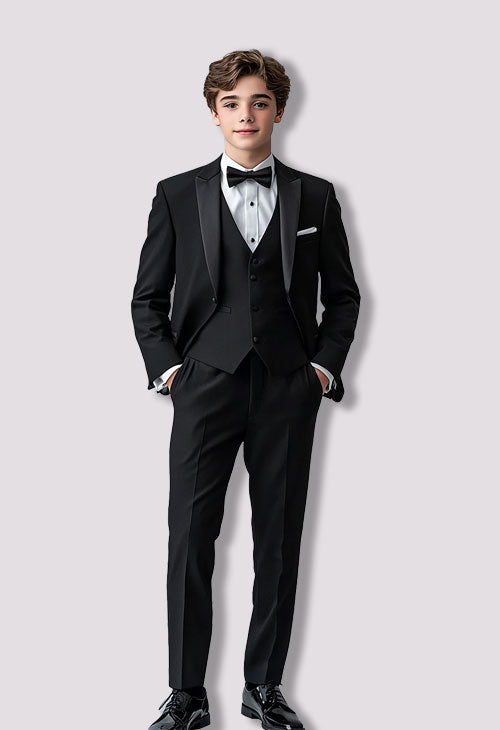 guy wearing a black prom tuxedo