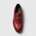 Mens Red Glitter Loafers with Buckle Prom & Wedding Dress Shoes, 10M Mens Red Glitter Loafers with Buckle Prom & Wedding Dress Shoes, 10M