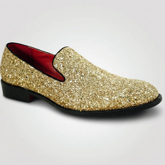 Men’s Gold Glitter Loafers – Prom & Wedding Dress Shoes