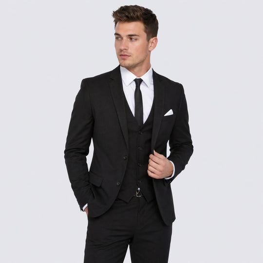 Black Skinny Fit 3-Piece Suit with Notch Lapel Separates – Wedding & Prom