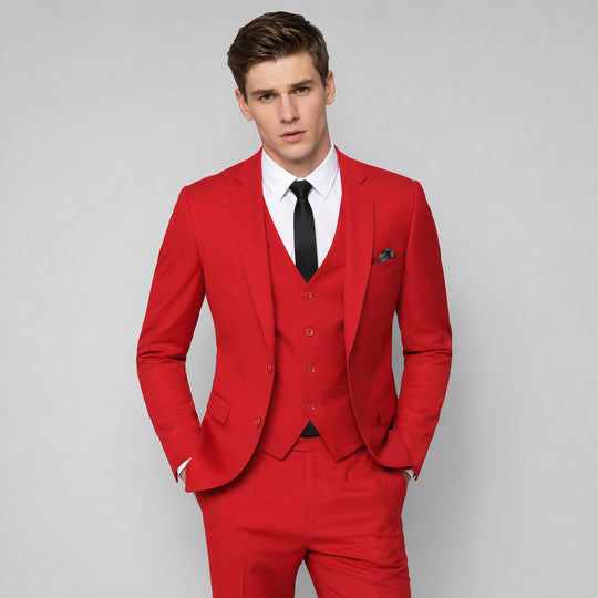 Red Skinny Fit 3-Piece Suit with Notch Lapel Separates – Wedding & Prom