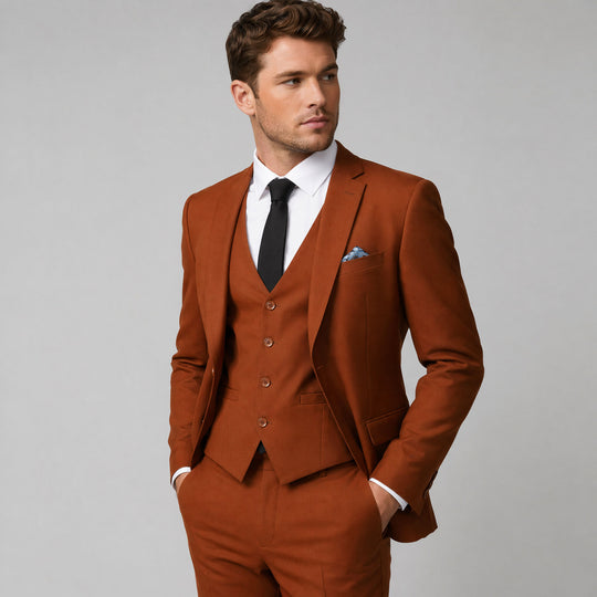 Light Brown Skinny Fit 3-Piece Suit with Notch Lapel – Wedding & Prom