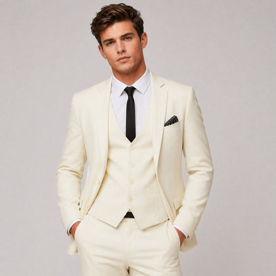 Ivory Skinny Fit 3-Piece Suit with Notch Lapel – Wedding & Prom
