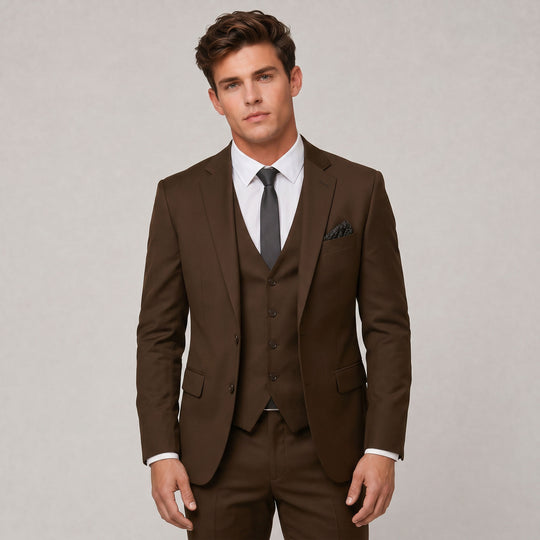 Brown Skinny Fit 3-Piece Suit with Notch Lapel – Wedding & Prom