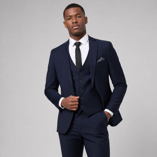 Navy Blue Skinny Fit 3-Piece Suit with Notch Lapel Separates – Wedding & Prom