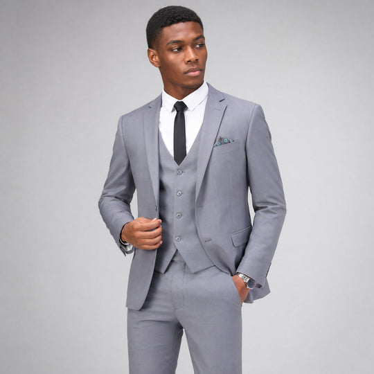 Grey Skinny Fit 3-Piece Suit with Notch Lapel Separates – Wedding & Prom