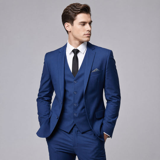 Indigo Blue Skinny Fit 3-Piece Suit with Notch Lapel Separates – Wedding & Prom