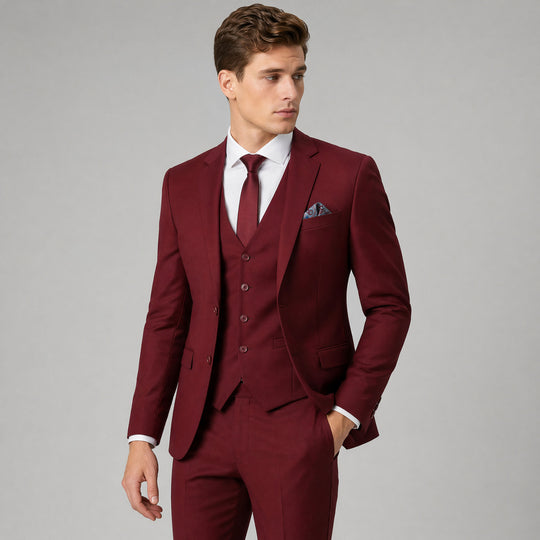 Burgundy Skinny Fit 3-Piece Suit with Notch Lapel Separates – Wedding & Prom