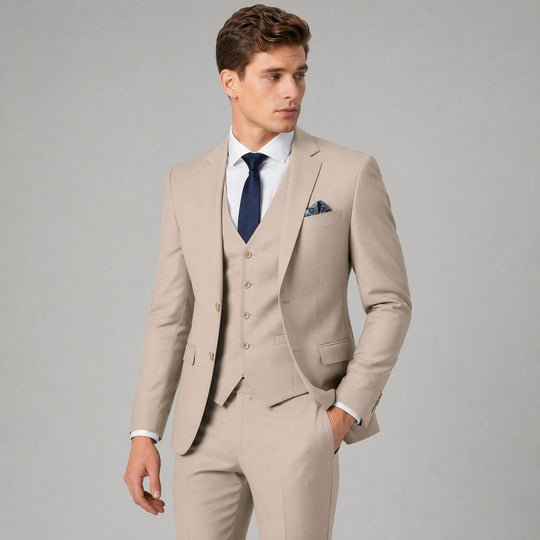 Tan Skinny Fit 3-Piece Suit with Notch Lapel Separates – Wedding & Prom