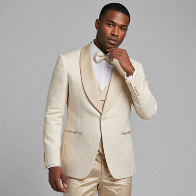Ivory Shawl Tuxedo with Fancy Pattern Four Piece Set - Wedding - Prom