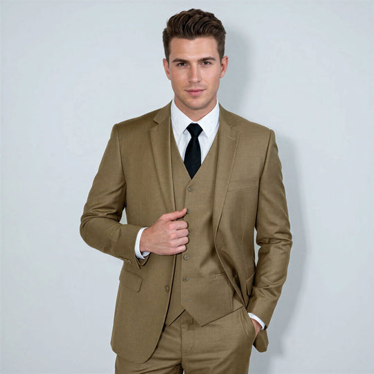 Dark Taupe 3-Piece Modern Fit Suit with Notch Lapel – Wedding & Prom
