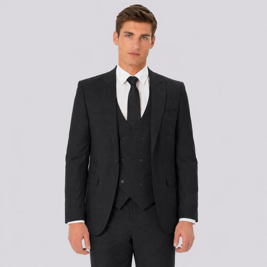 Black Slim Fit 3-Piece Suit with Peak Lapel – Wedding & Prom