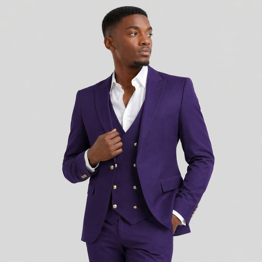 Purple Skinny Fit Three-Piece Suit with Peak Lapel – Wedding & Prom