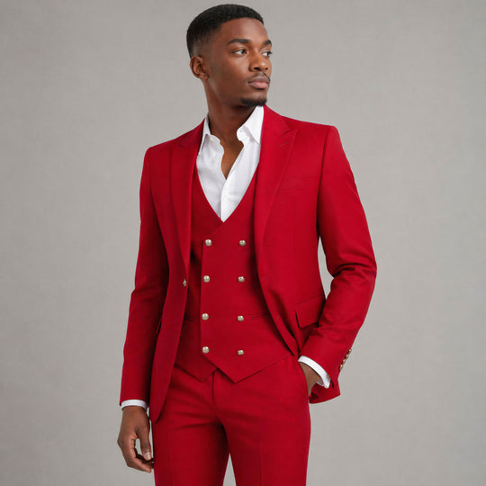Red Skinny Fit Three-Piece Suit with Peak Lapel – Wedding & Prom