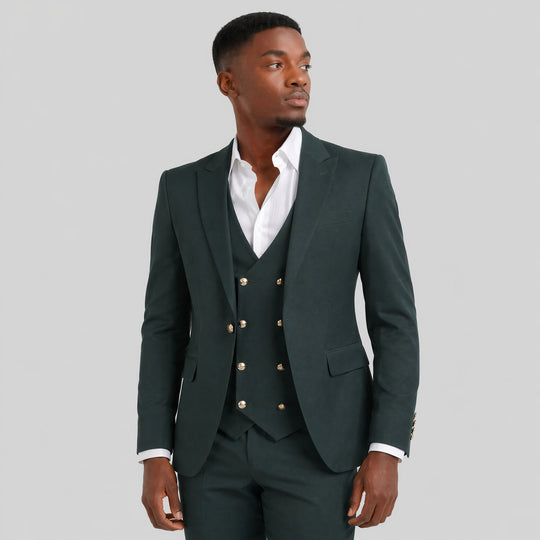 Green Skinny Fit Three-Piece Suit with Peak Lapel – Wedding & Prom