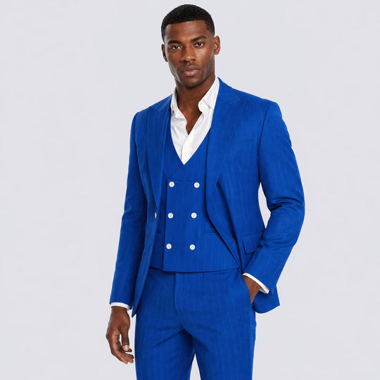 Royal Blue Pinstripe Slim Fit 3-Piece Suit – Wedding & Prom