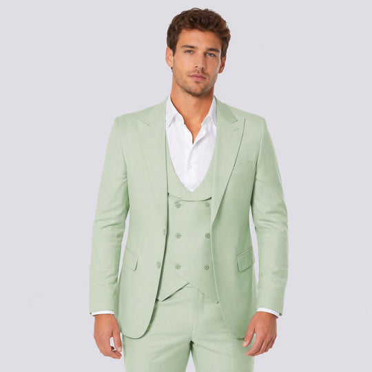 Mint Green Slim Fit Three-Piece Suit With Peak Lapel – Wedding & Prom