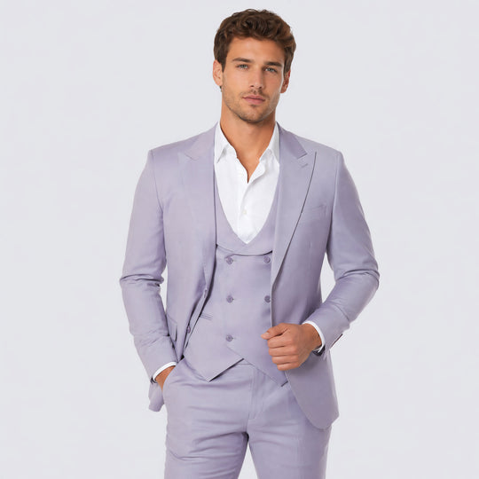 Lavender Slim Fit Three-Piece Suit With Peak Lapel – Wedding & Prom