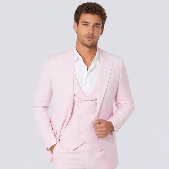 Light Pink Slim Fit Three-Piece Suit With Peak Lapel – Wedding & Prom