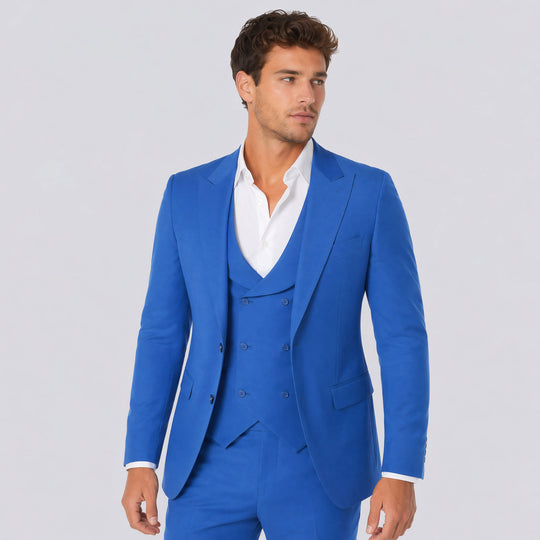 Royal Blue Slim Fit Three-Piece Suit With Peak Lapel – Wedding & Prom