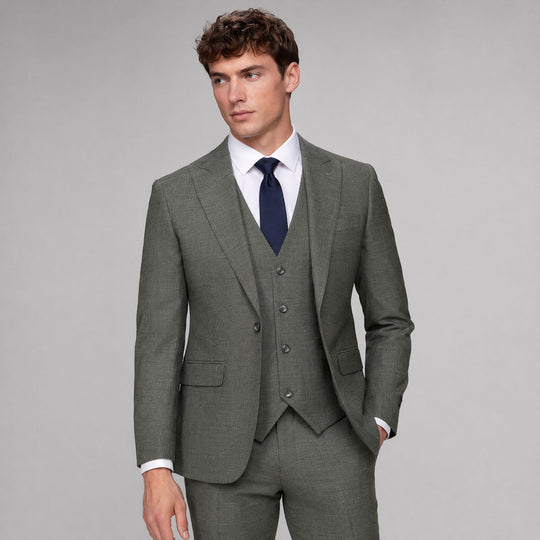 Sage Green Slim Fit 3-Piece Sharkskin Suit – Wedding & Prom