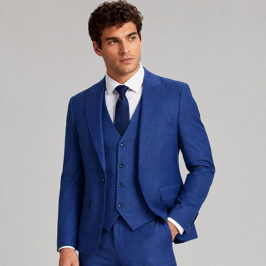 Blue Slim Fit 3-Piece Sharkskin Suit – Wedding & Prom