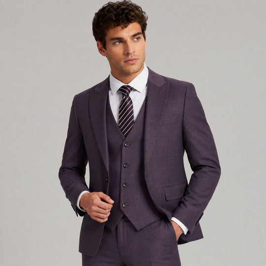 Grape Purple Slim Fit 3-Piece Sharkskin Suit – Wedding & Prom