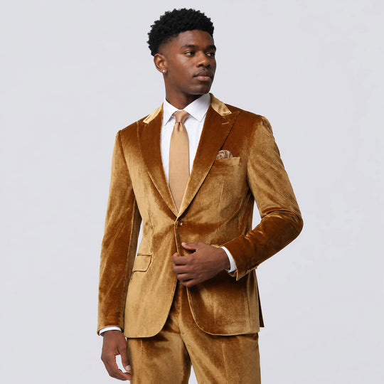 Golden Velvet Suit Two-Piece Set with Peak Lapel – Wedding & Prom
