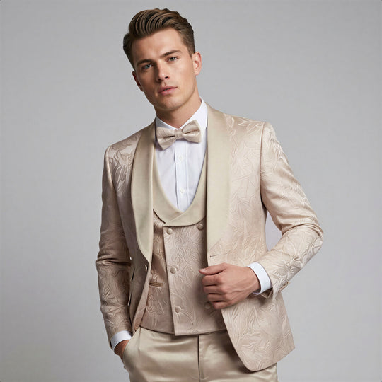 Pink Floral Shawl Lapel Tuxedo Set – Wedding & Prom