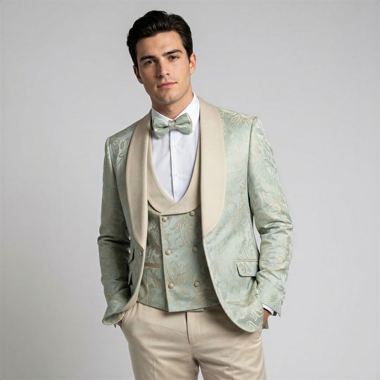 Sage Floral Shawl Lapel Tuxedo Set – Wedding & Prom