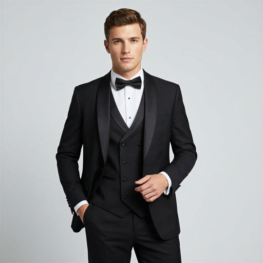 Black Modern Shawl Lapel Tuxedo Set – Wedding & Prom