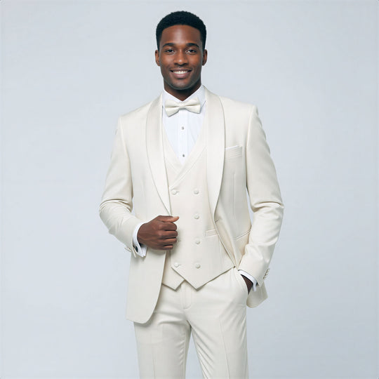 Ivory Modern Shawl Lapel Tuxedo Set – Wedding & Prom