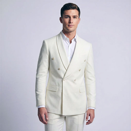 Ivory Double Breasted Shawl Lapel Suit – Wedding & Prom