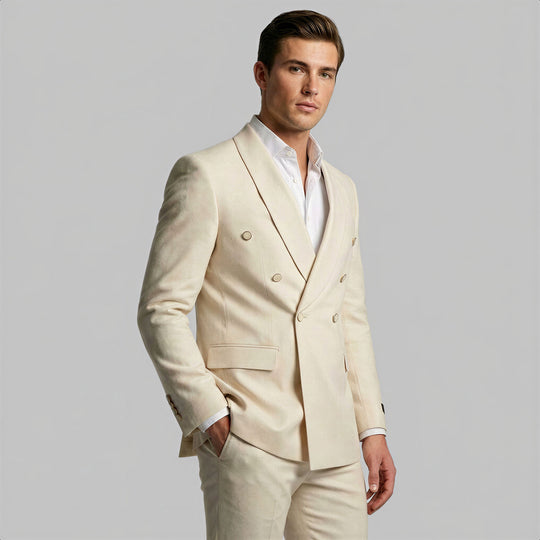 Champagne Double Breasted Shawl Lapel Suit – Wedding & Prom
