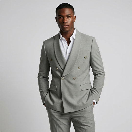 Light Grey Double Breasted Shawl Lapel Suit – Wedding & Prom