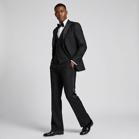 Black Peak Lapel Tuxedo with Wide Leg Pants – Prom & Wedding