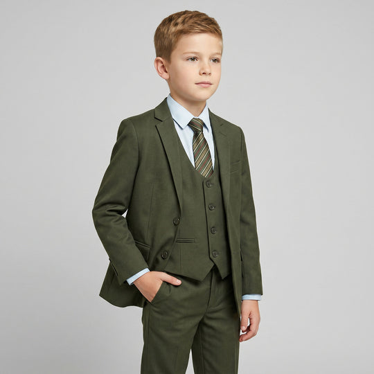 Boys Olive Green Premium Slim Fit Suit – Wedding & Ring Bearer