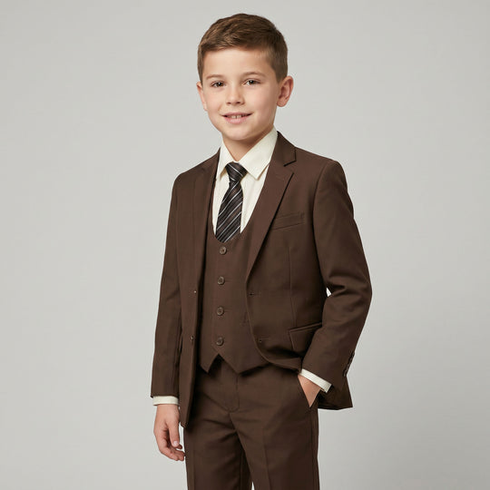 Boys Brown Premium Slim Fit Suit – Wedding & Ring Bearer