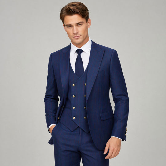 Blue Pinstripe Hybrid Fit Suit with Peak Lapel – Wedding & Prom