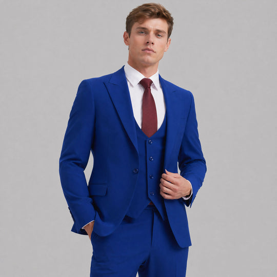 Indigo Slim Fit 3-Piece Suit with Large Peak Lapel – Wedding & Prom