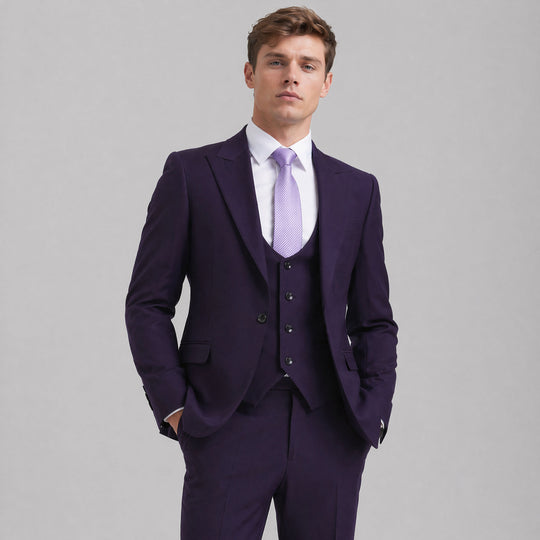 Purple Three Piece Suit with Large Peak Lapel – Wedding & Prom