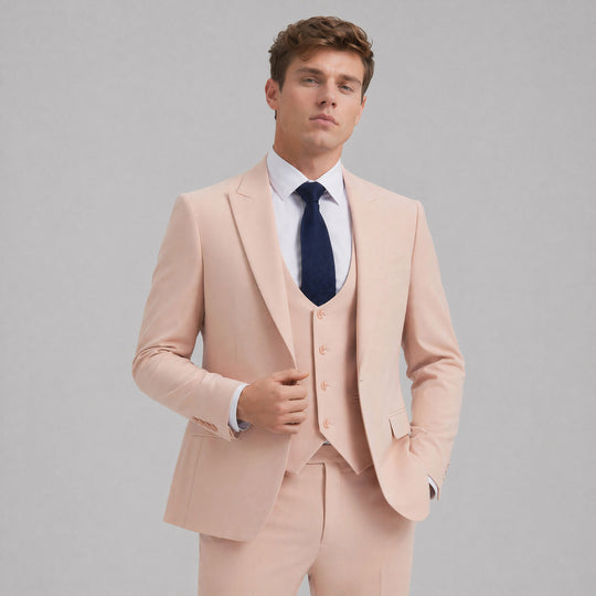 Blush Pink 3-Piece Suit with Large Peak Lapel – Wedding & Prom