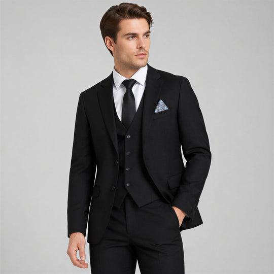 Black 3-Piece Suit with Large Notch Lapel – Wedding & Prom