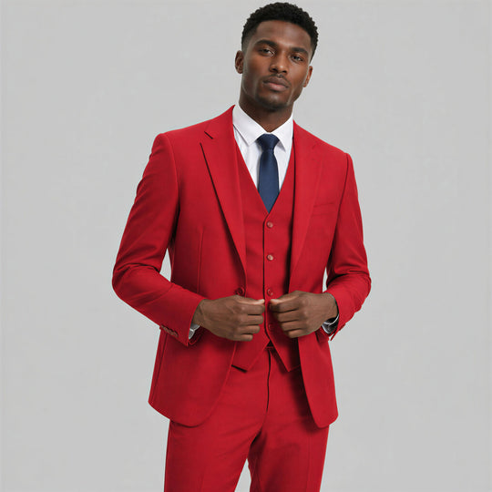 Red 3-Piece Suit with Large Notch Lapel – Wedding & Prom
