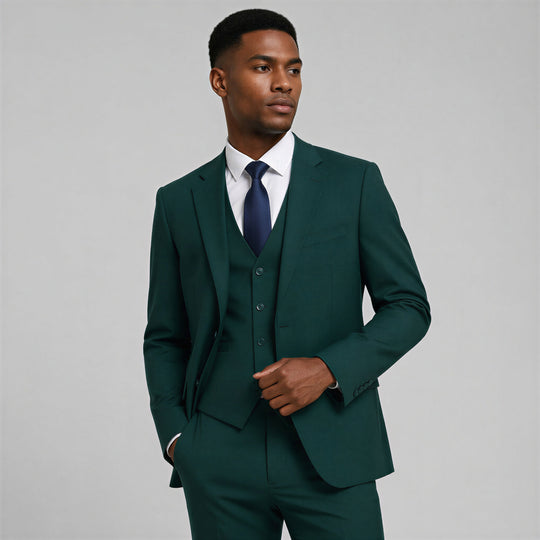 Green 3-Piece Suit with Large Notch Lapel – Wedding & Prom