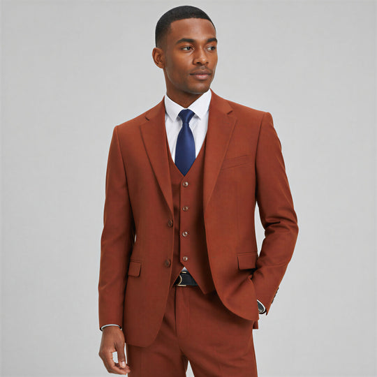 Light Brown 3-Piece Suit with Large Notch Lapel – Wedding & Prom